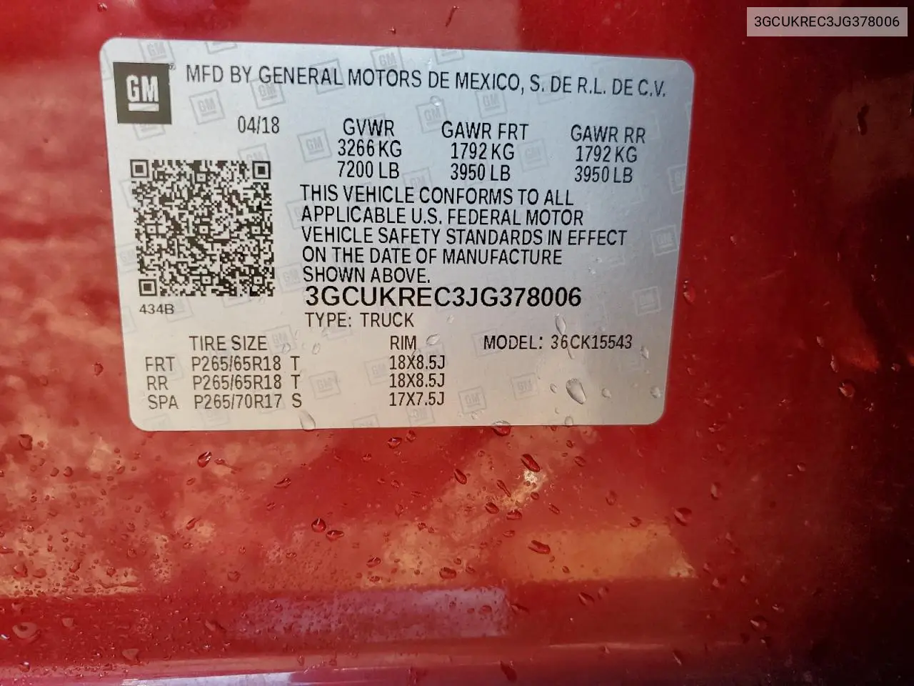 3GCUKREC3JG378006 2018 Chevrolet Silverado K1500 Lt
