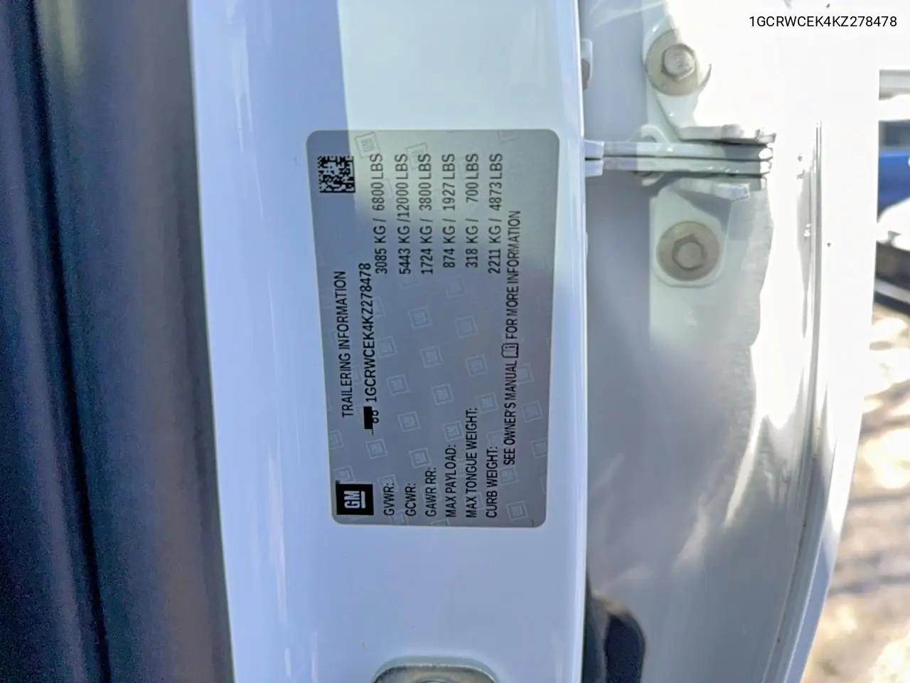 1GCRWCEK4KZ278478 2019 Chevrolet Silverado C1500 Lt