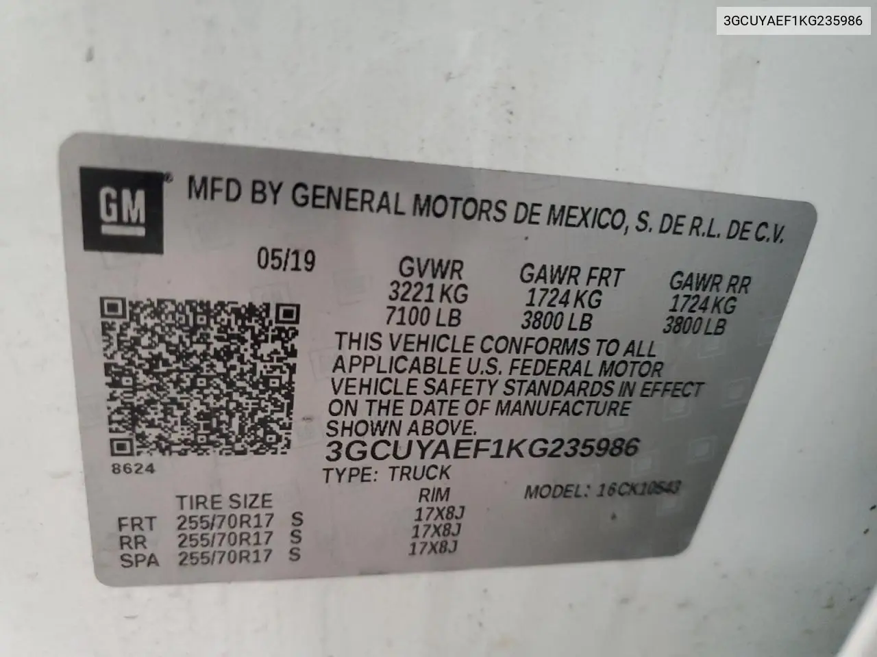 3GCUYAEF1KG235986 2019 Chevrolet Silverado K1500