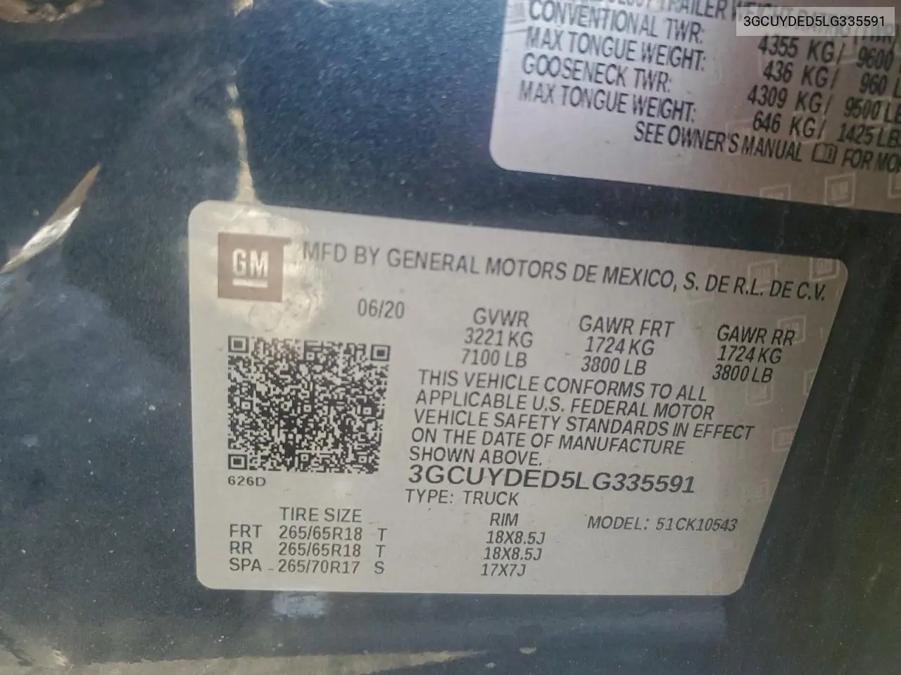 3GCUYDED5LG335591 2020 Chevrolet Silverado K1500 Lt