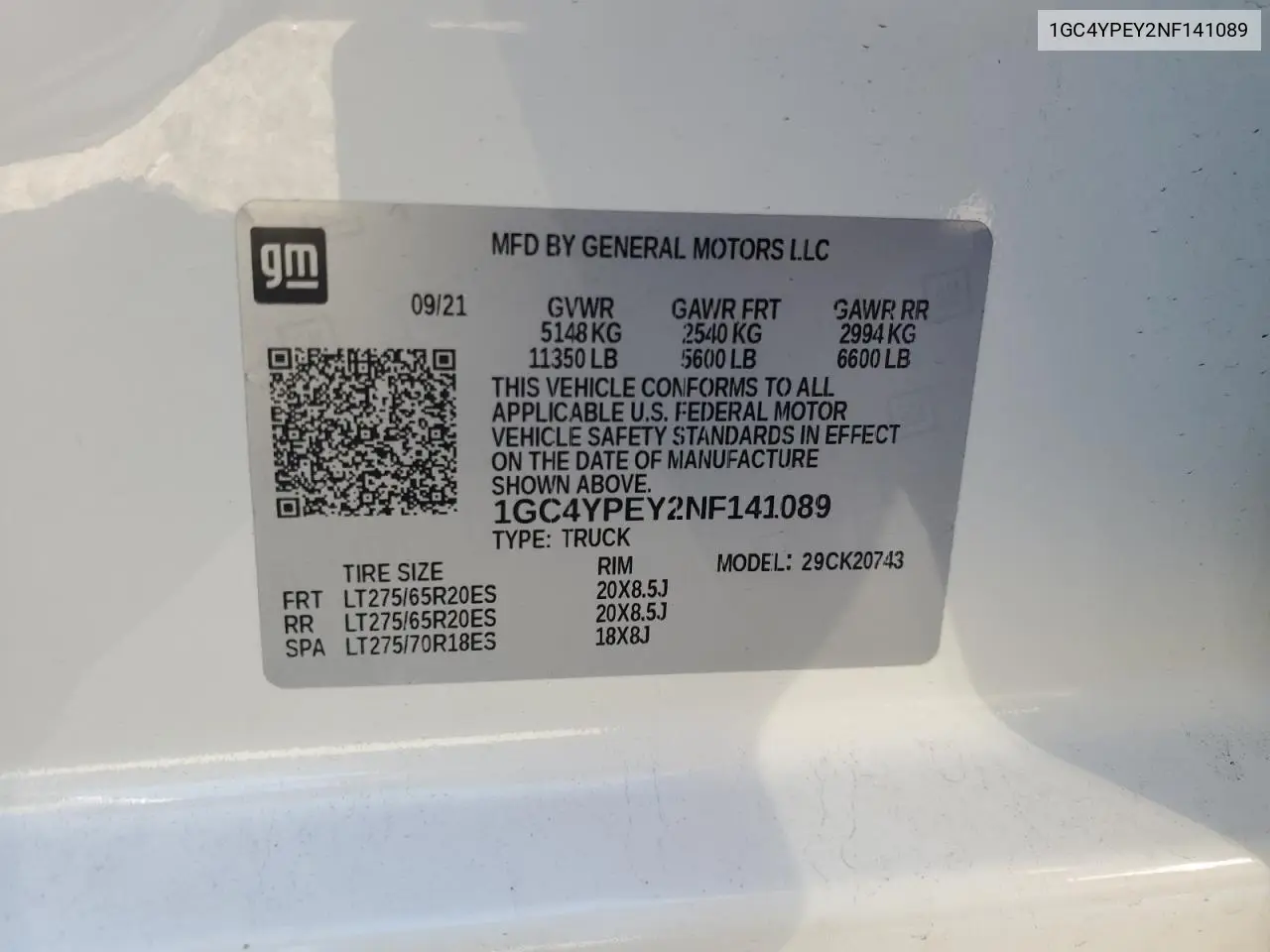 1GC4YPEY2NF141089 2022 Chevrolet Silverado K2500 Heavy Duty Ltz