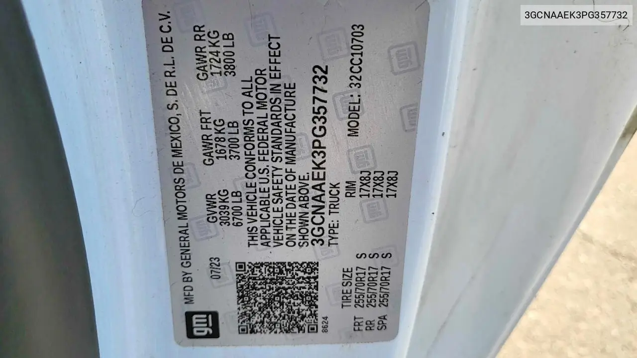 3GCNAAEK3PG357732 2023 Chevrolet Silverado C1500