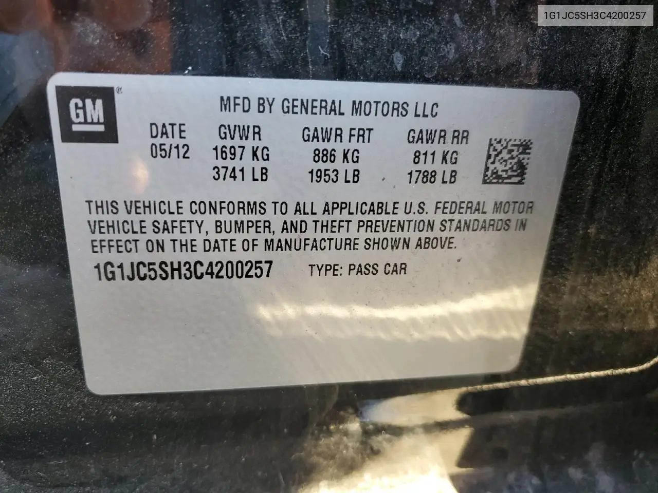 1G1JC5SH3C4200257 2012 Chevrolet Sonic Lt