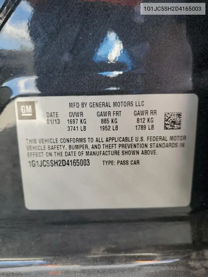 1G1JC5SH2D4165003 2013 Chevrolet Sonic Lt