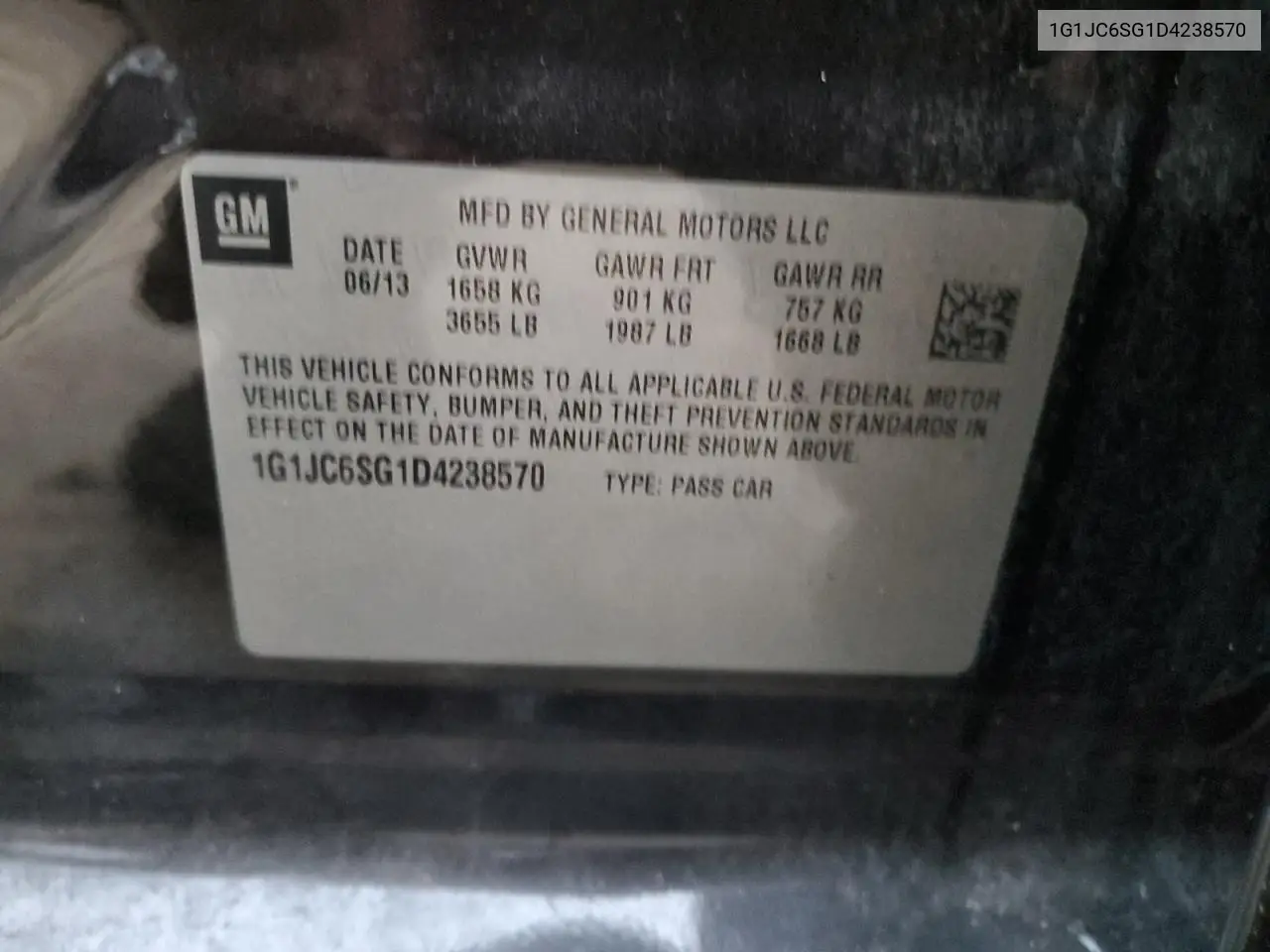 1G1JC6SG1D4238570 2013 Chevrolet Sonic Lt