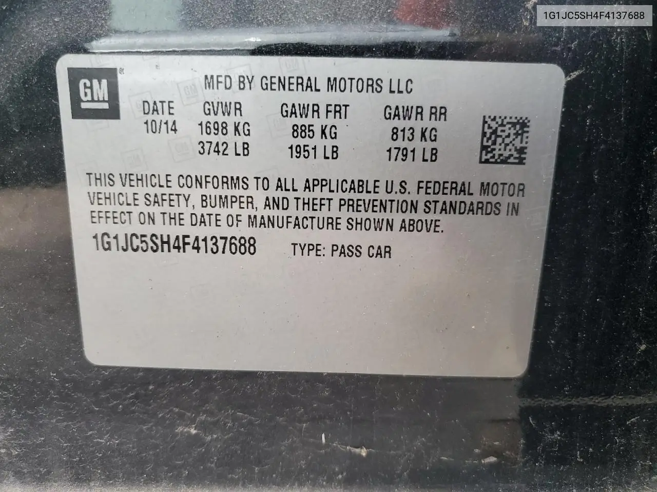 1G1JC5SH4F4137688 2015 Chevrolet Sonic Lt