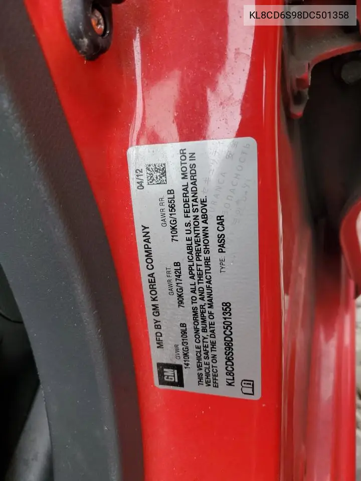 KL8CD6S98DC501358 2013 Chevrolet Spark 1Lt