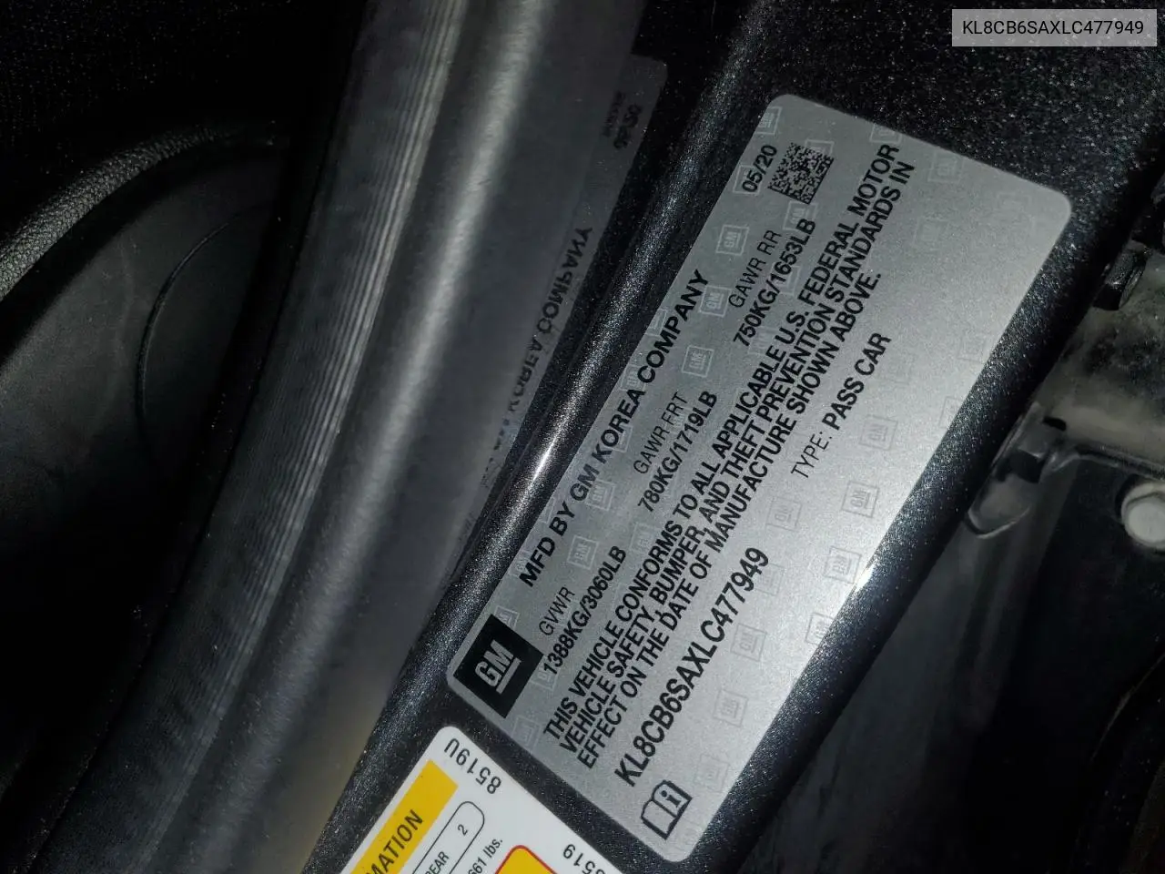 KL8CB6SAXLC477949 2020 Chevrolet Spark Ls