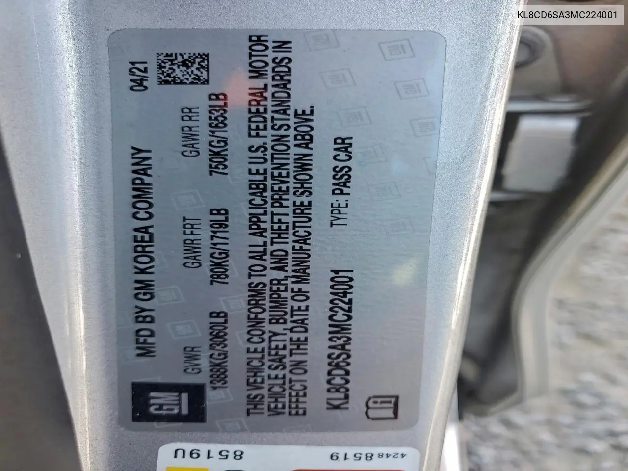 KL8CD6SA3MC224001 2021 Chevrolet Spark 1Lt