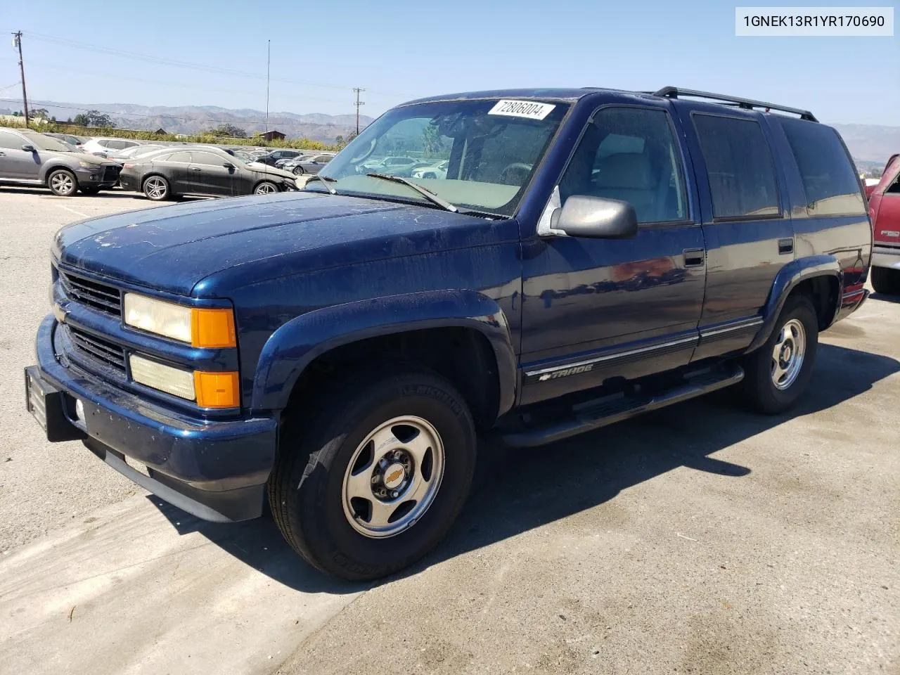 2000 Chevrolet Tahoe K1500 VIN: 1GNEK13R1YR170690 Lot: 72806004