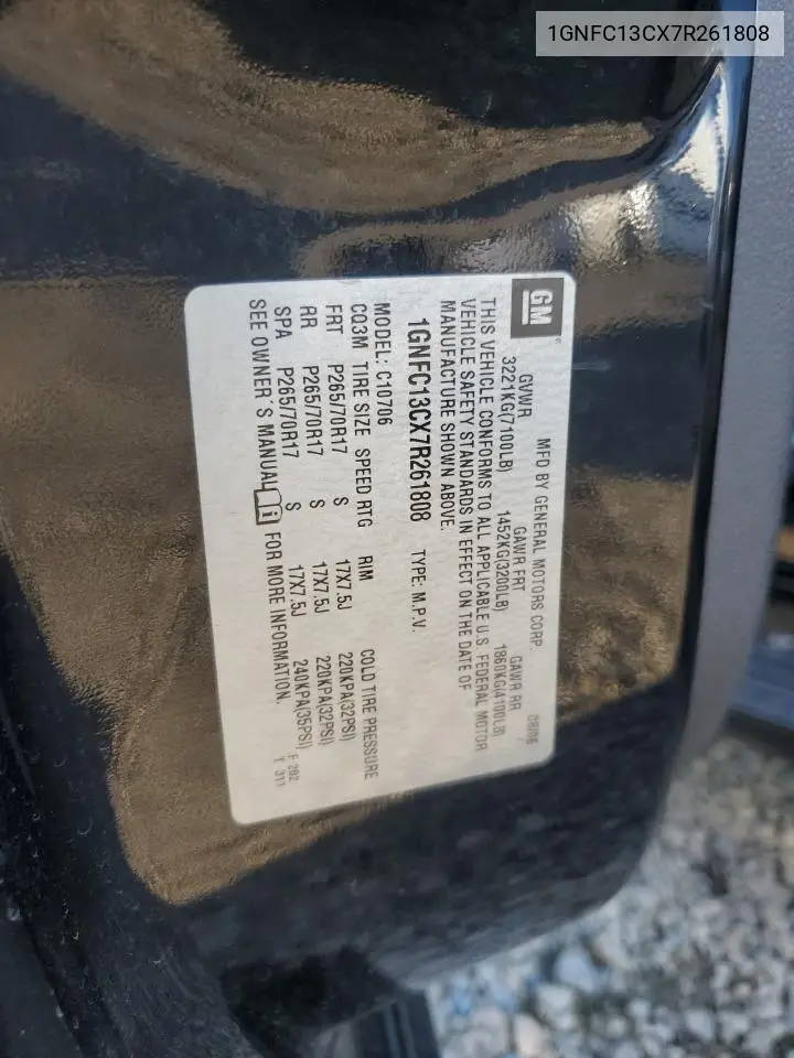 1GNFC13CX7R261808 2007 Chevrolet Tahoe C1500