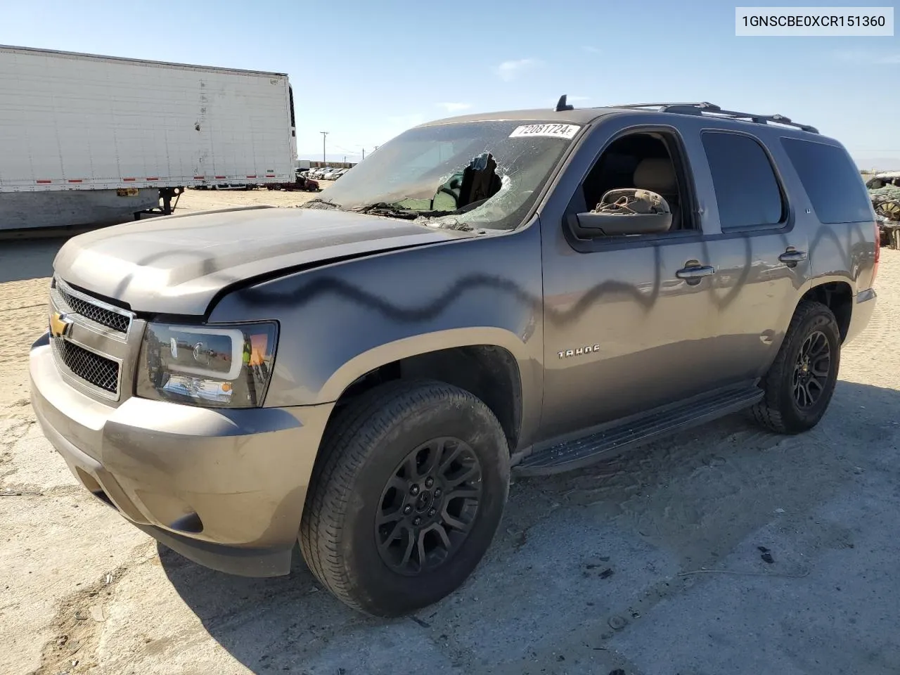 2012 Chevrolet Tahoe C1500 Lt VIN: 1GNSCBE0XCR151360 Lot: 72081724