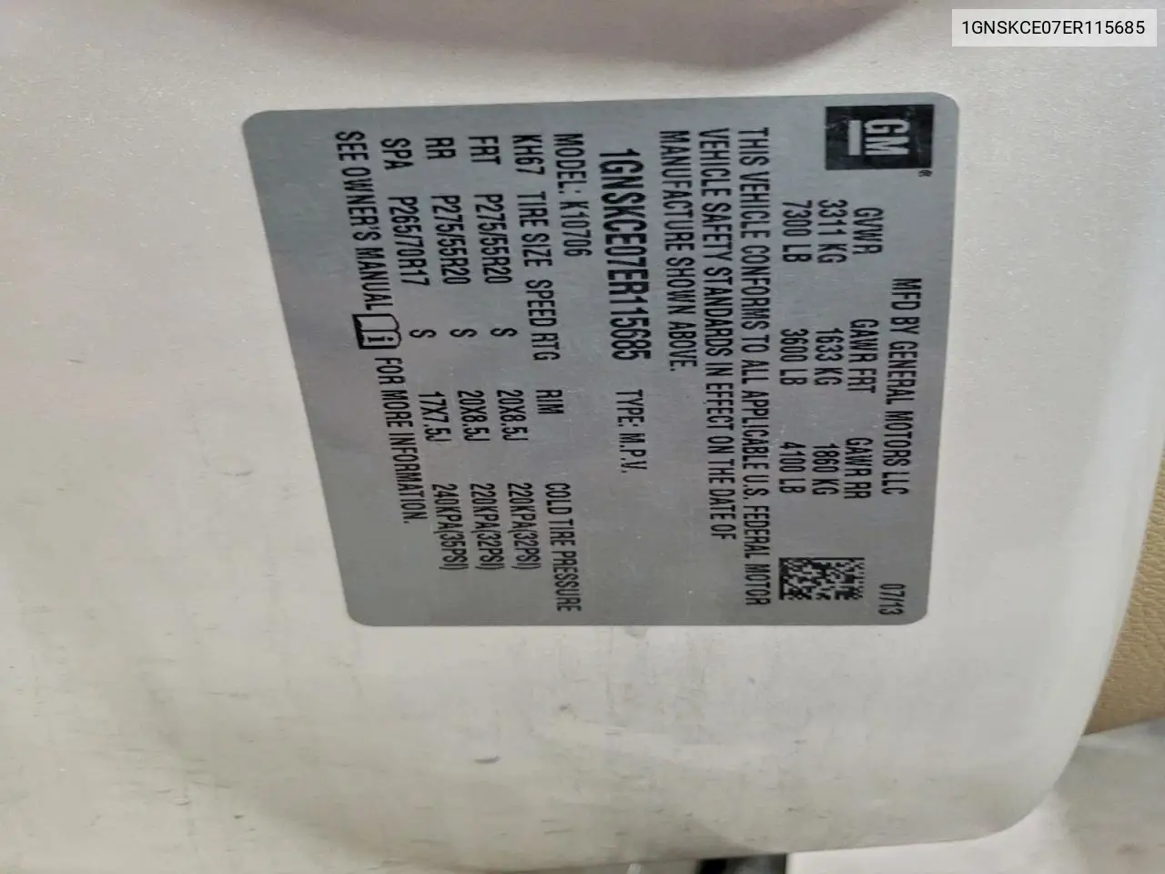 1GNSKCE07ER115685 2014 Chevrolet Tahoe K1500 Ltz
