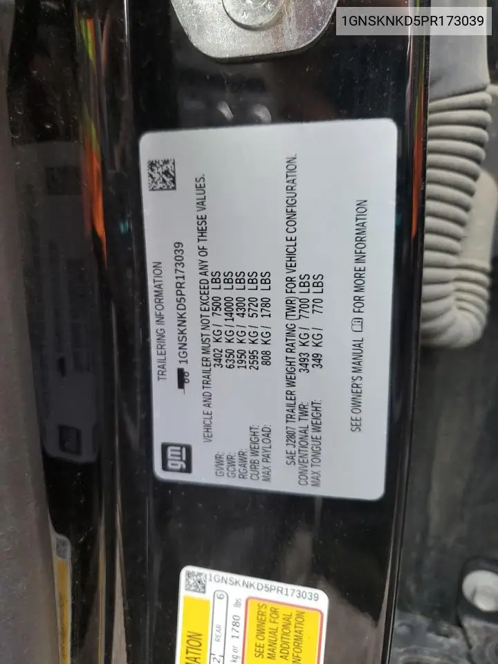 1GNSKNKD5PR173039 2023 Chevrolet Tahoe K1500 Lt