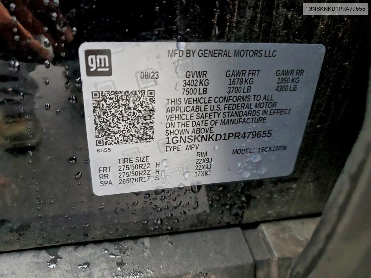 1GNSKNKD1PR479655 2023 Chevrolet Tahoe K1500 Lt