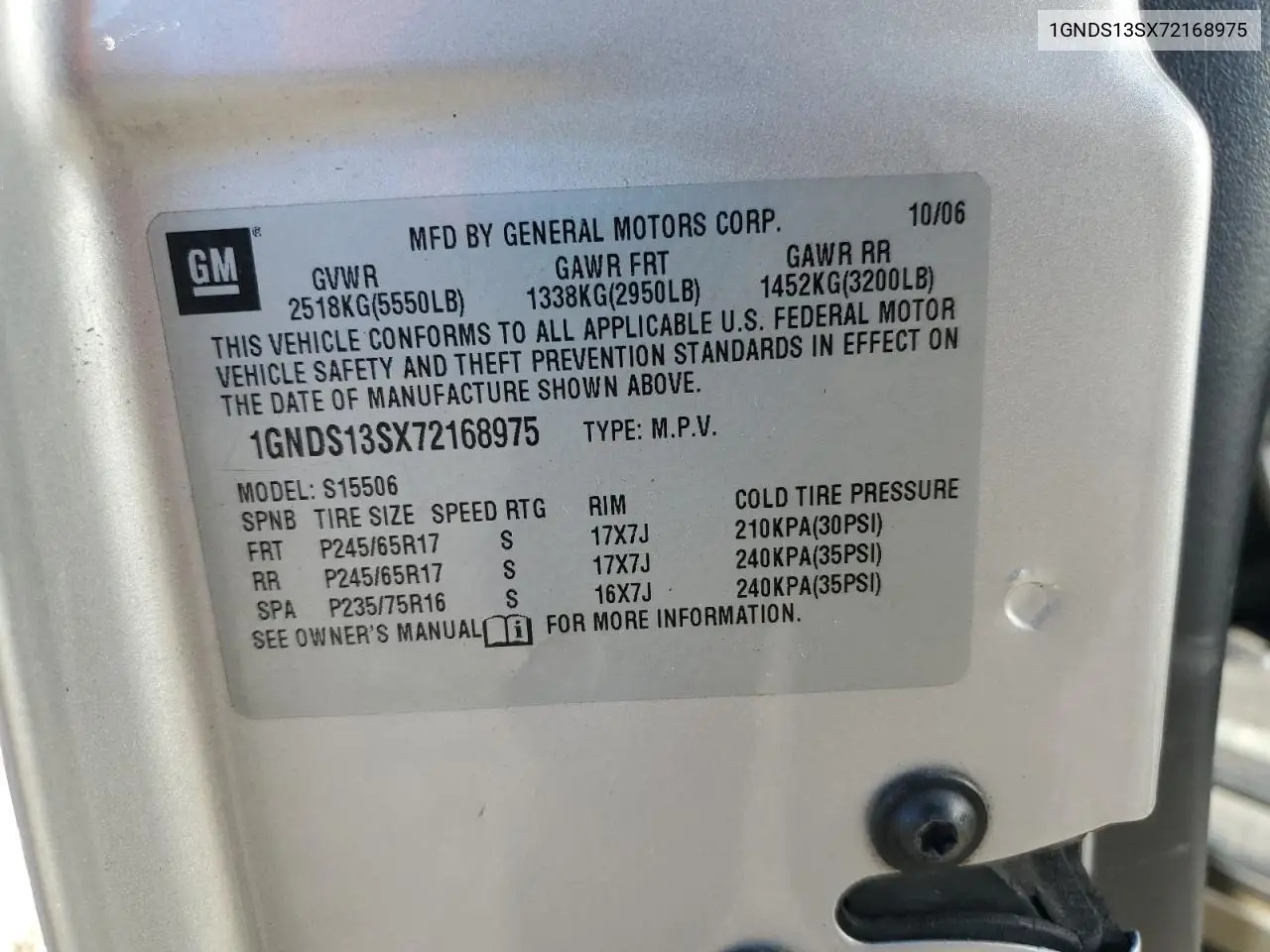 1GNDS13SX72168975 2007 Chevrolet Trailblazer Ls