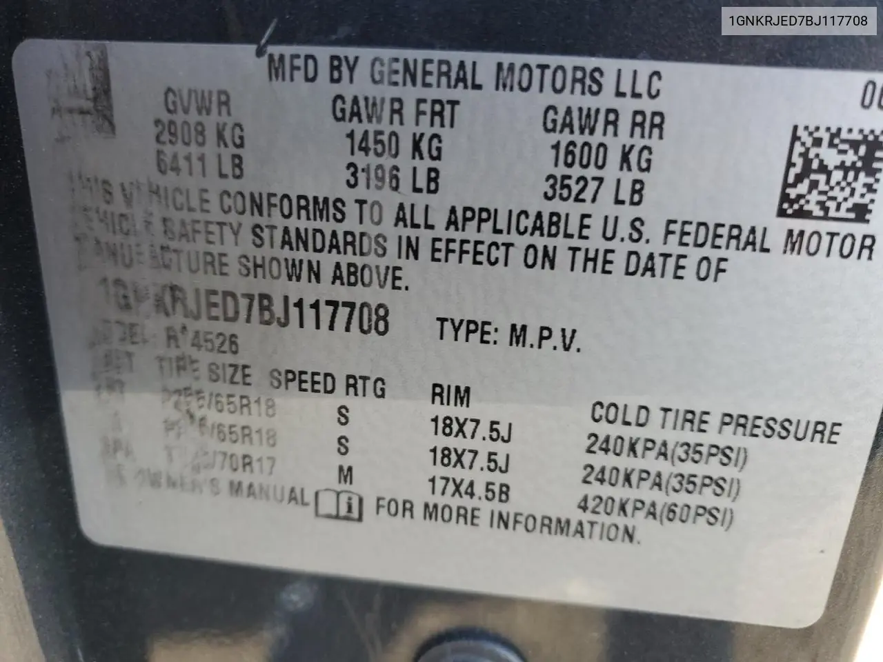 1GNKRJED7BJ117708 2011 Chevrolet Traverse Lt