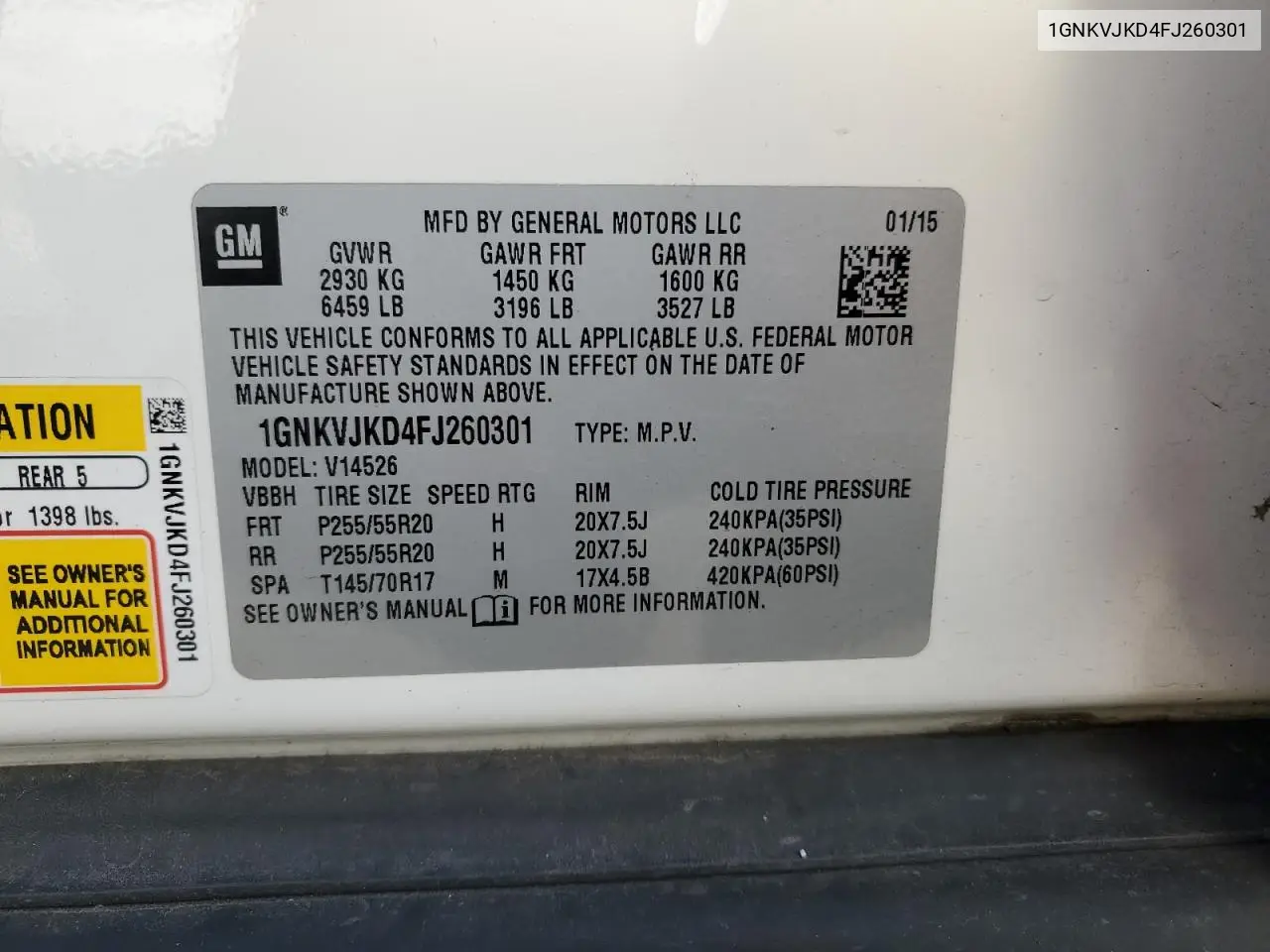 1GNKVJKD4FJ260301 2015 Chevrolet Traverse Ltz