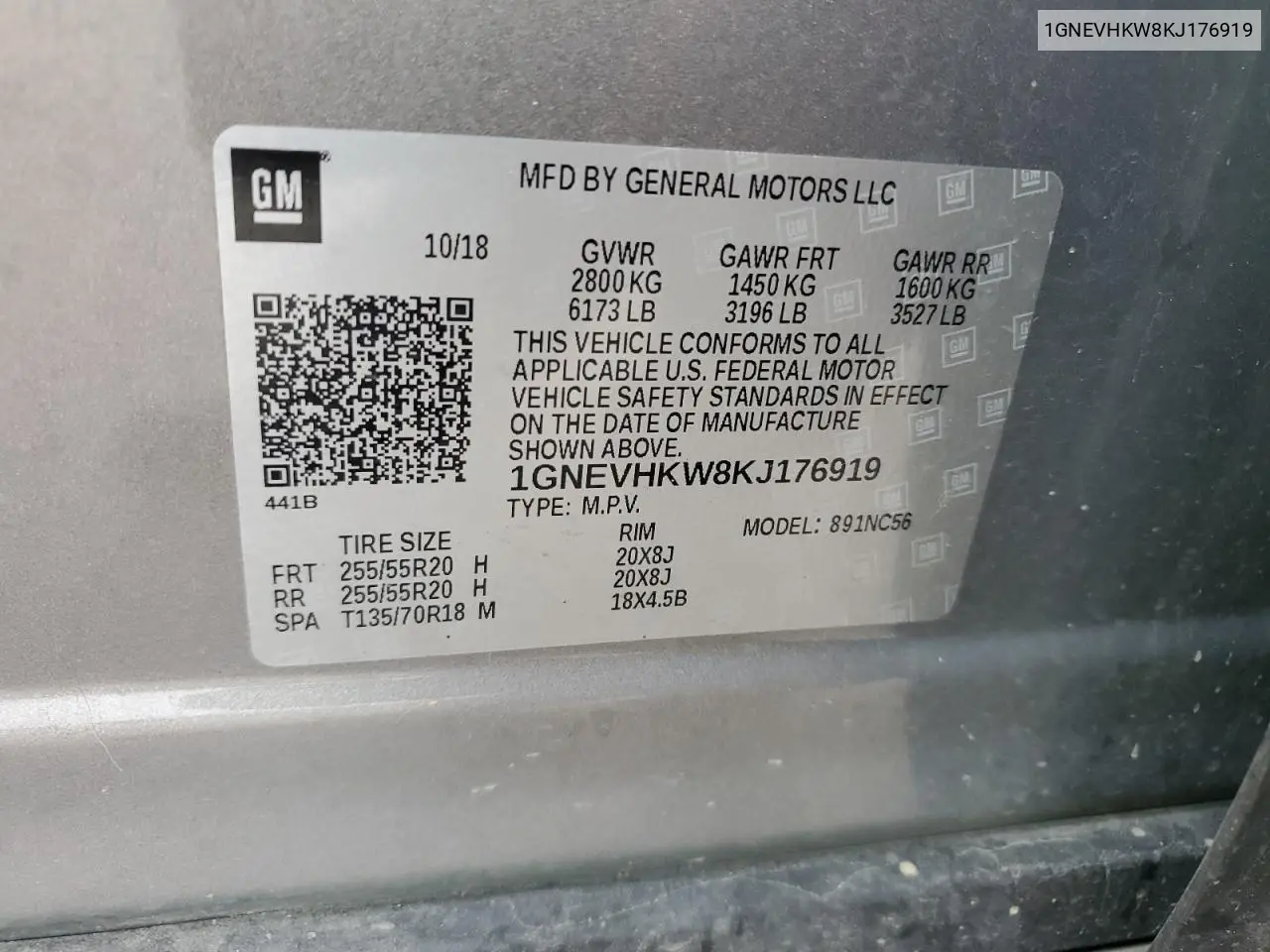 1GNEVHKW8KJ176919 2019 Chevrolet Traverse Lt
