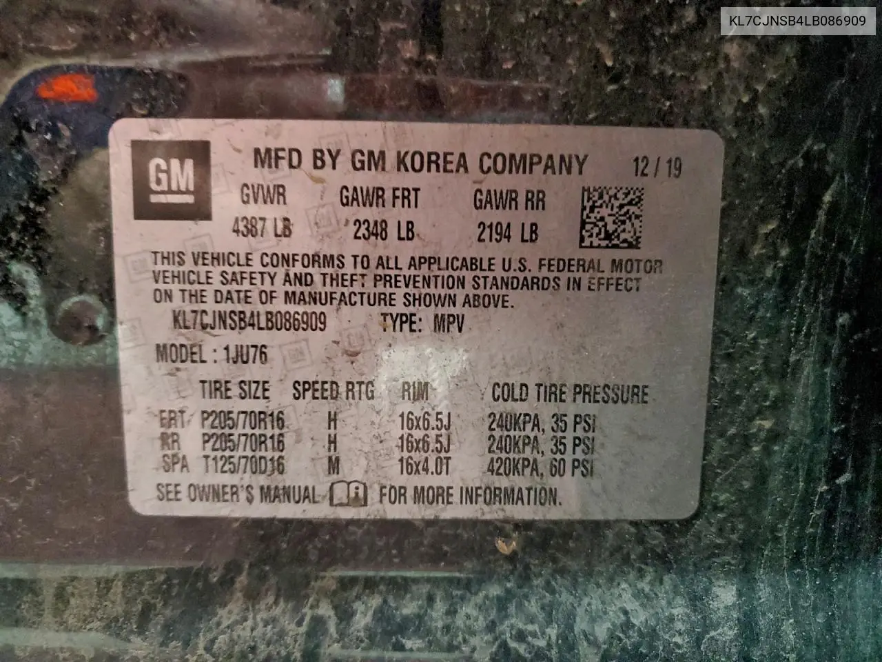KL7CJNSB4LB086909 2020 Chevrolet Trax Ls