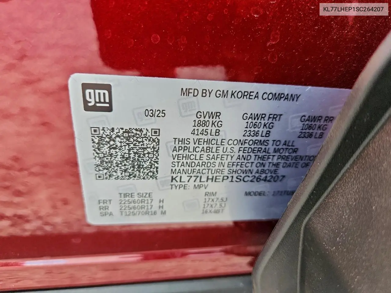 KL77LHEP1SC264207 2025 Chevrolet Trax 1Lt