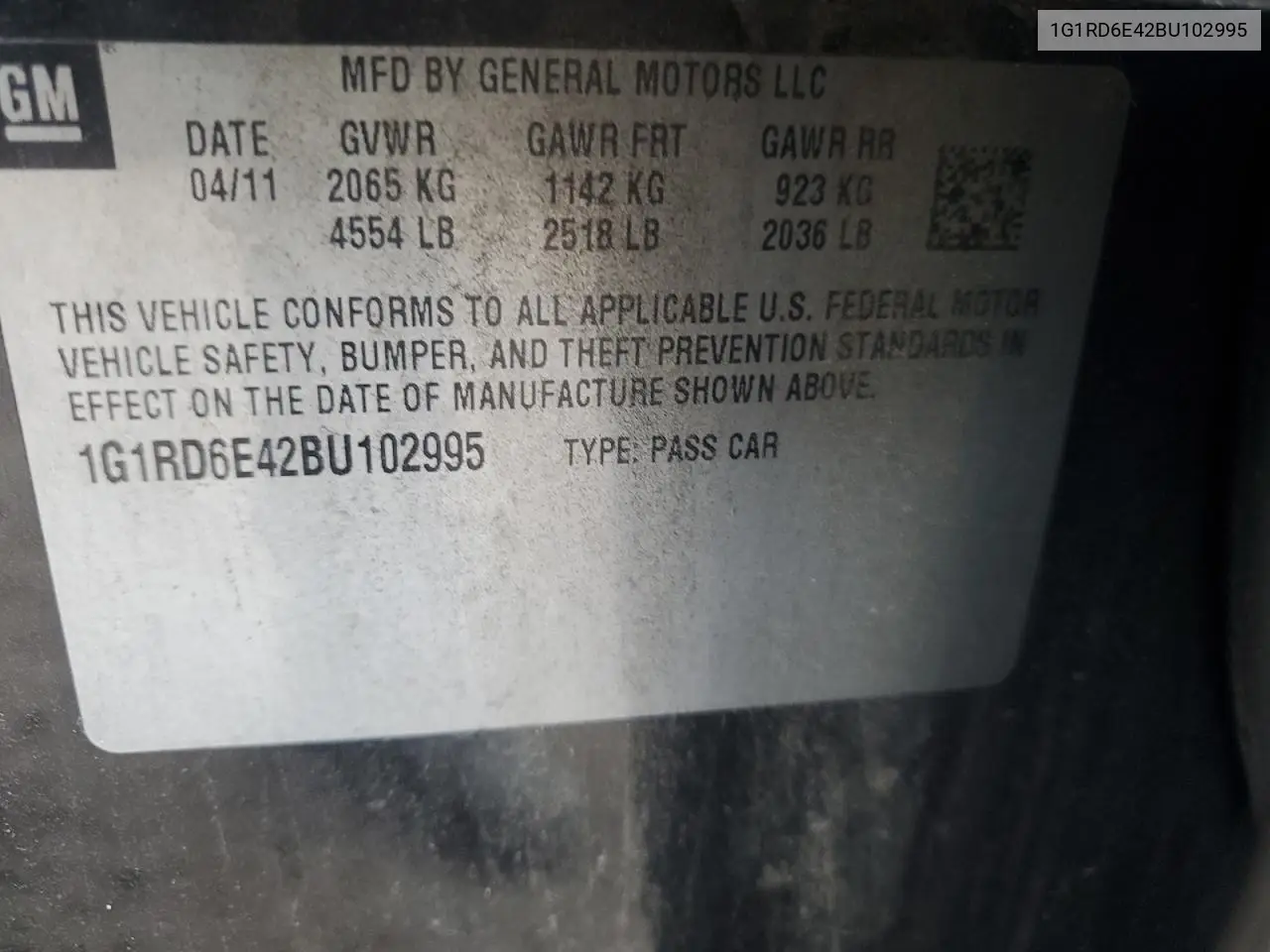 1G1RD6E42BU102995 2011 Chevrolet Volt