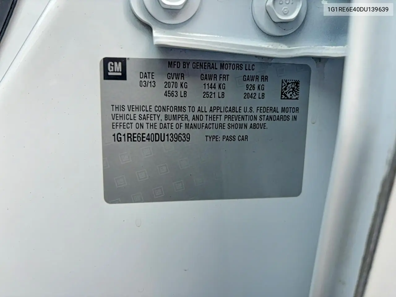 1G1RE6E40DU139639 2013 Chevrolet Volt