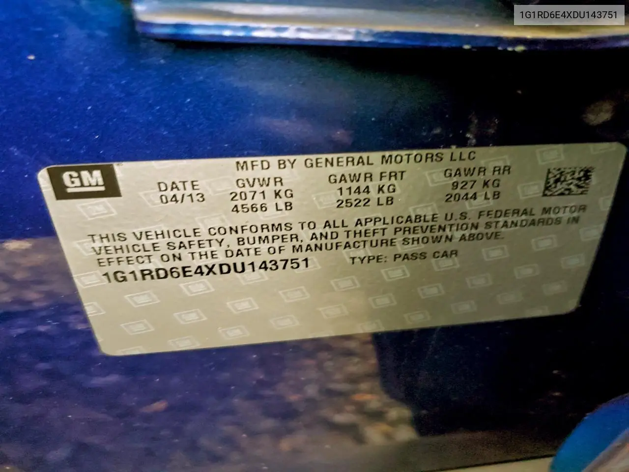 1G1RD6E4XDU143751 2013 Chevrolet Volt