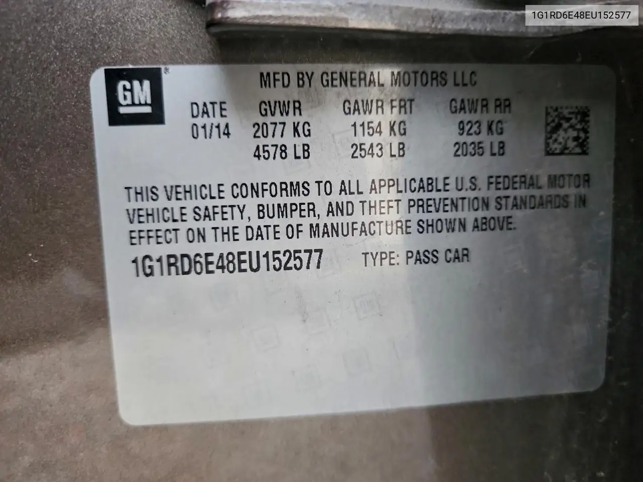 1G1RD6E48EU152577 2014 Chevrolet Volt