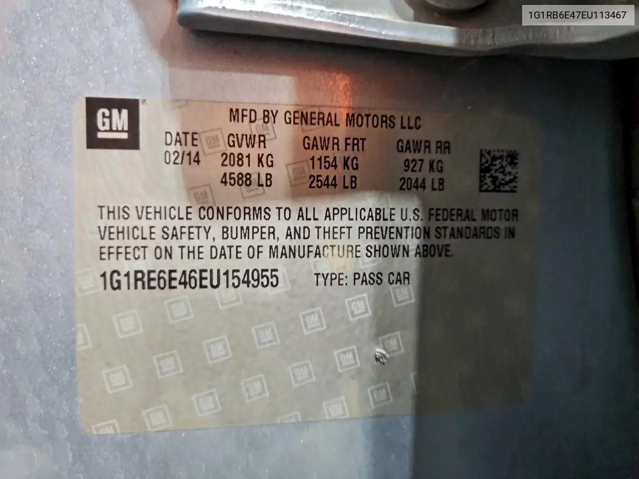 1G1RB6E47EU113467 2014 Chevrolet Volt
