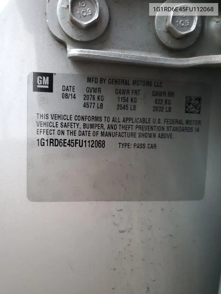 1G1RD6E45FU112068 2015 Chevrolet Volt