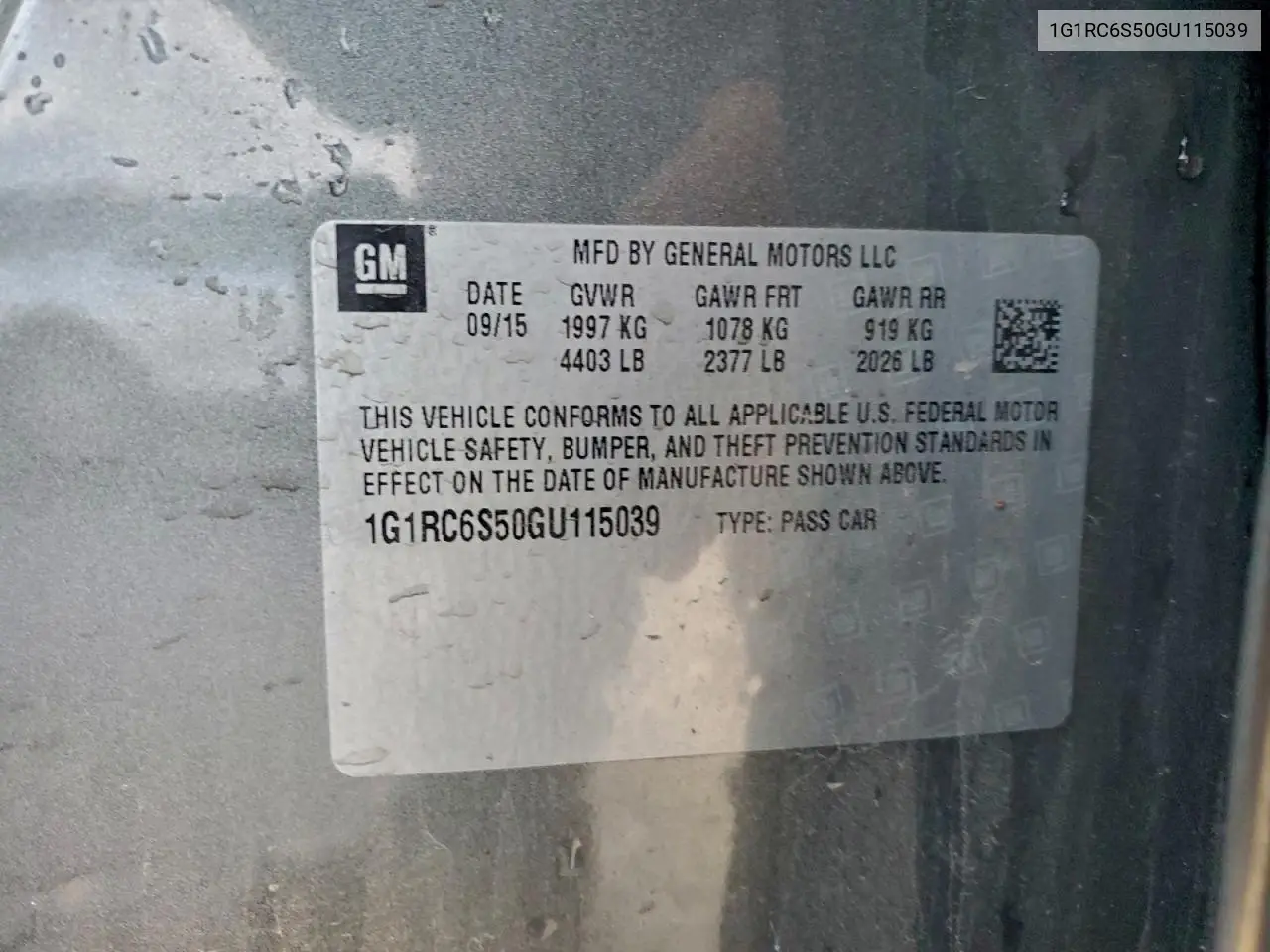 1G1RC6S50GU115039 2016 Chevrolet Volt Lt