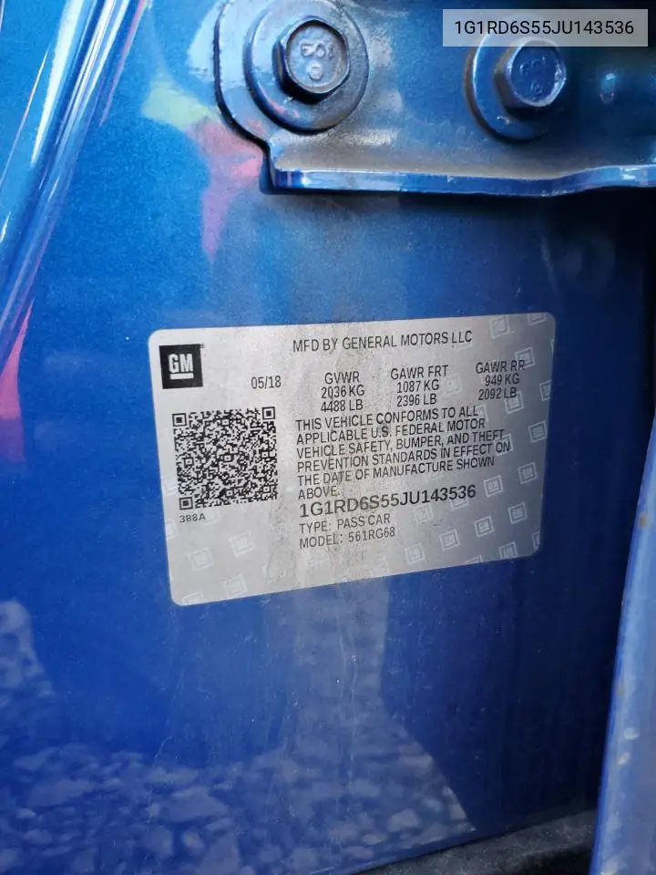 1G1RD6S55JU143536 2018 Chevrolet Volt Premier
