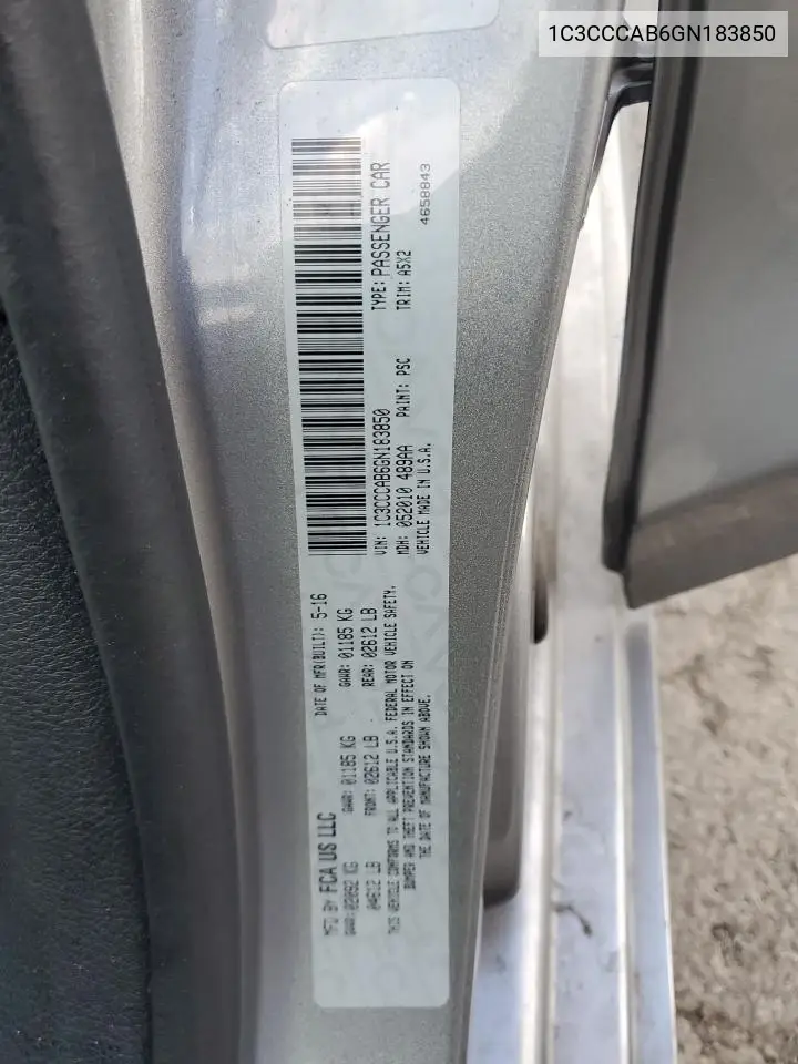 1C3CCCAB6GN183850 2016 Chrysler 200 Limited