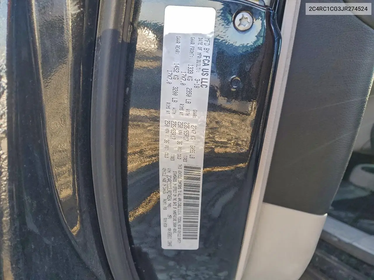 2C4RC1CG3JR274524 2018 Chrysler Pacifica Lx