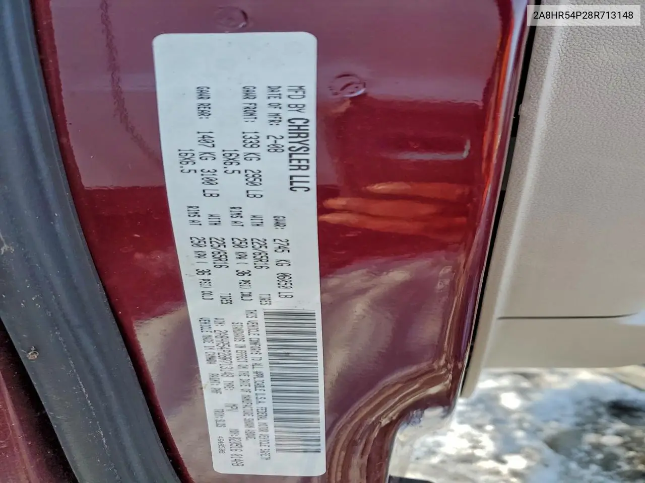 2A8HR54P28R713148 2008 Chrysler Town & Country Touring