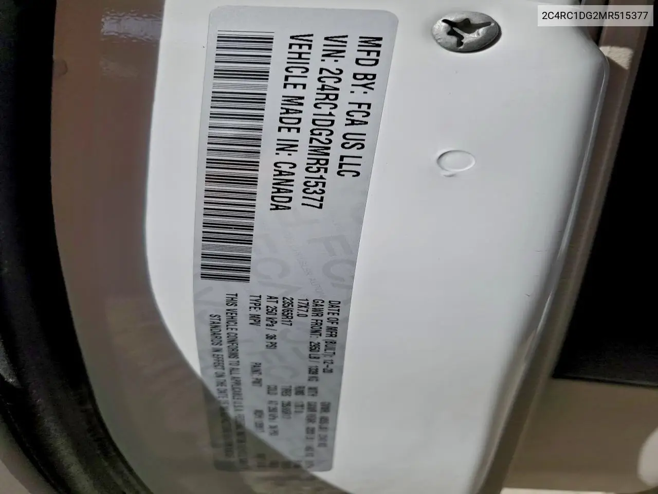 2C4RC1DG2MR515377 2021 Chrysler Voyager Lxi