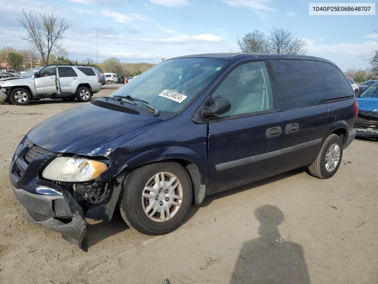 2006 Dodge Caravan Se VIN: 1D4GP25E06B648707 Lot: 49224824