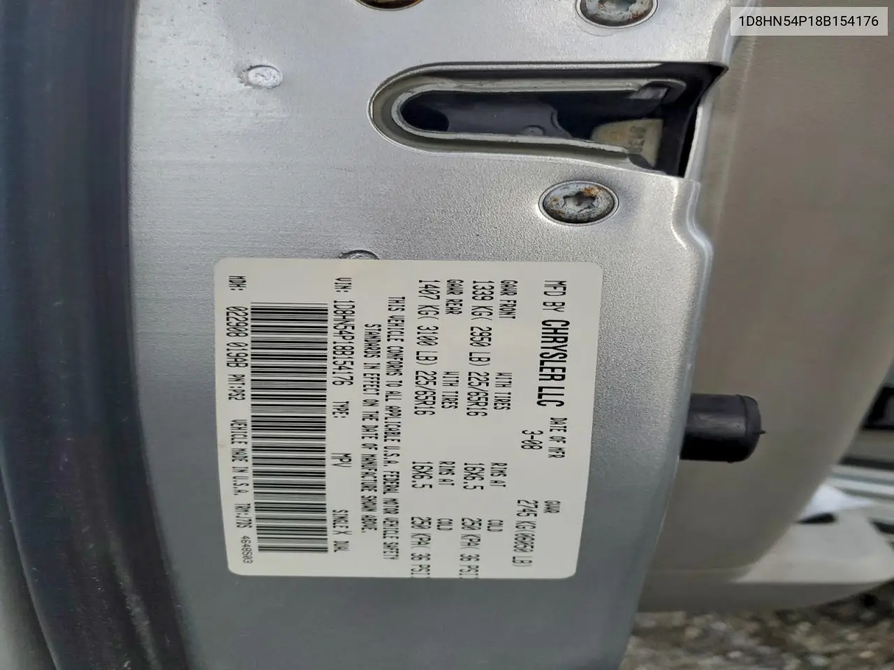1D8HN54P18B154176 2008 Dodge Grand Caravan Sxt