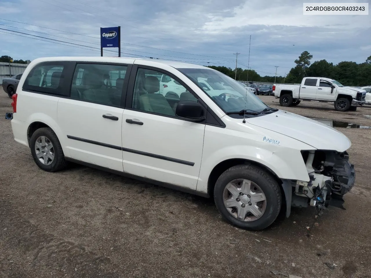 2012 Dodge Grand Caravan Se VIN: 2C4RDGBG0CR403243 Lot: 63793204