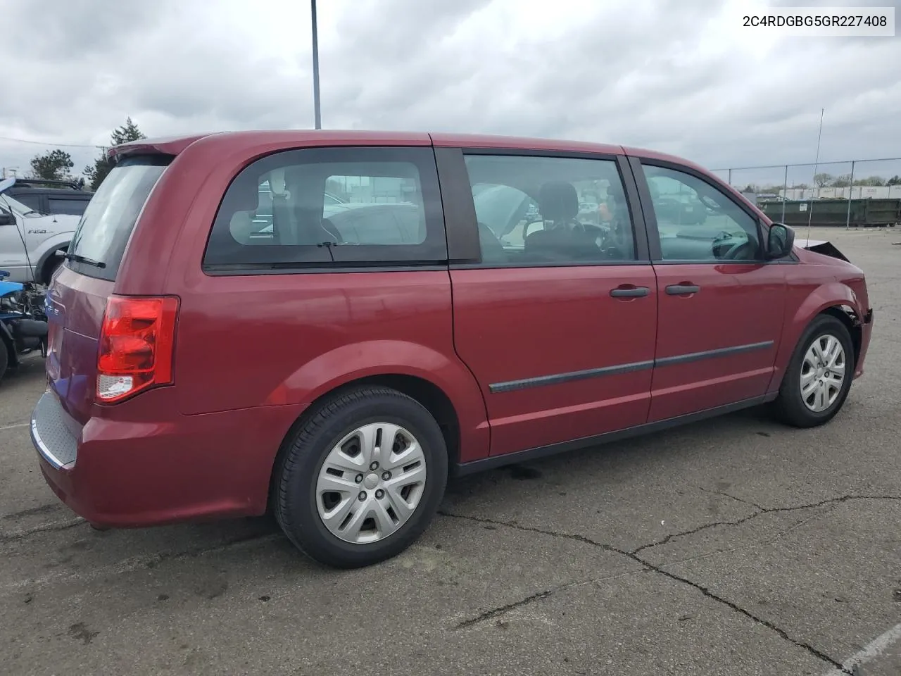 2016 Dodge Grand Caravan Se VIN: 2C4RDGBG5GR227408 Lot: 50091054