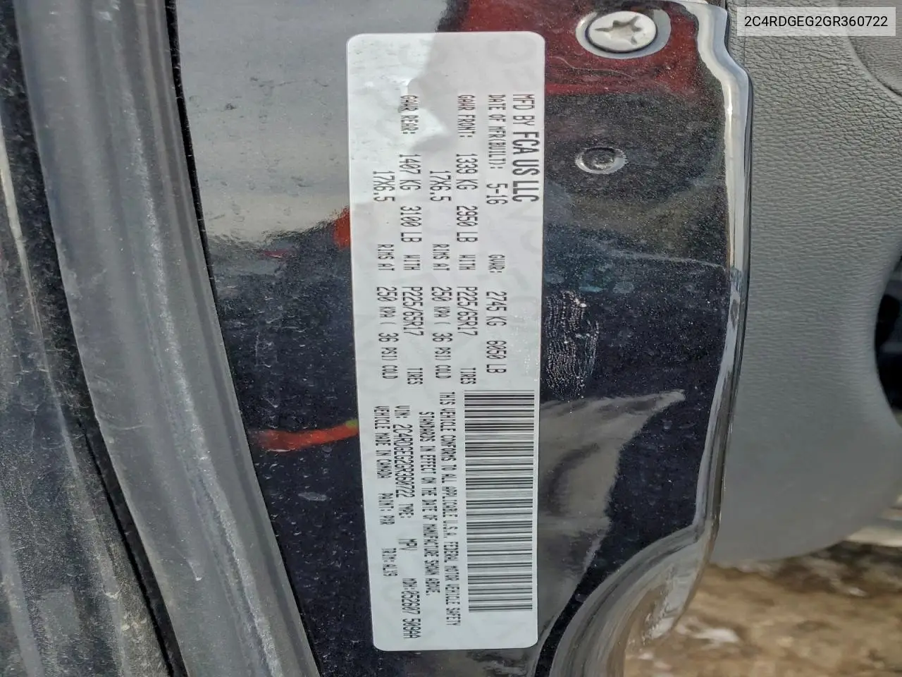 2C4RDGEG2GR360722 2016 Dodge Grand Caravan R/T