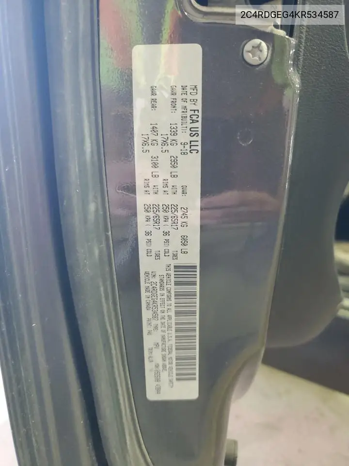 2C4RDGEG4KR534587 2019 Dodge Grand Caravan Gt