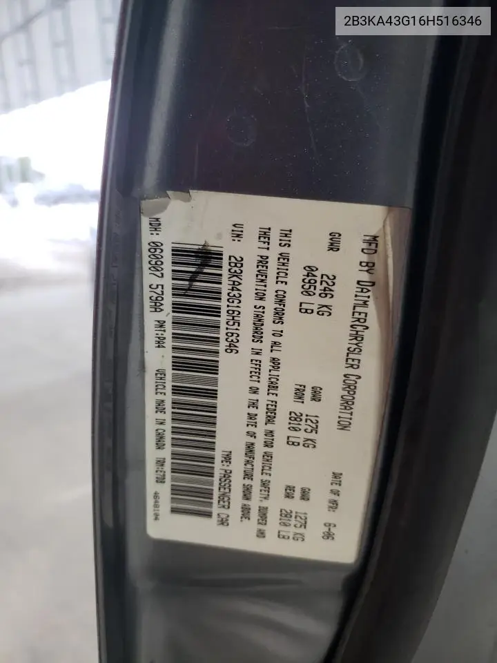 2B3KA43G16H516346 2006 Dodge Charger Se