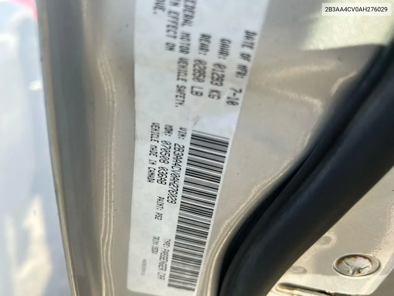 2B3AA4CV0AH276029 2010 Dodge Charger