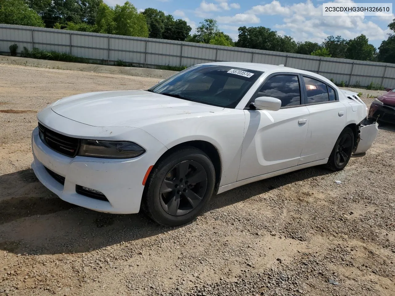 2016 Dodge Charger Sxt VIN: 2C3CDXHG3GH326610 Lot: 55703574