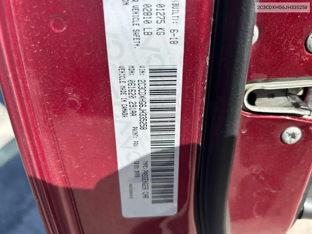 2C3CDXHG6JH335258 2018 Dodge Charger Sxt Plus