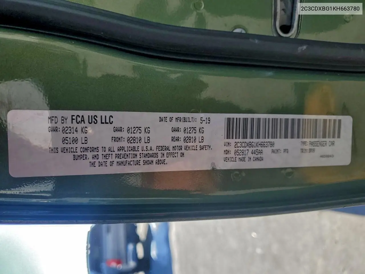 2C3CDXBG1KH663780 2019 Dodge Charger Sxt