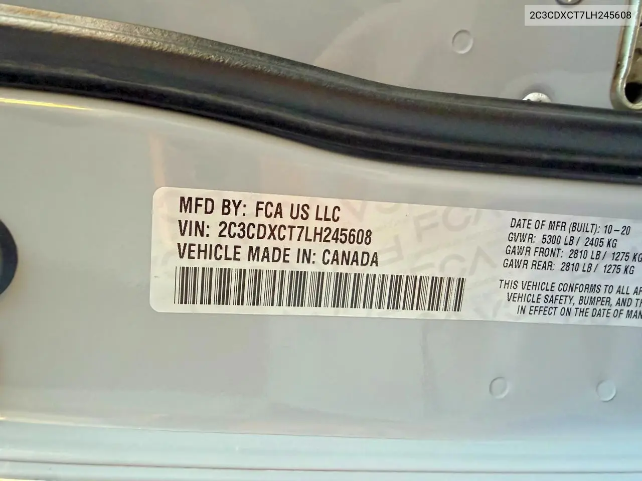 2C3CDXCT7LH245608 2020 Dodge Charger R/T