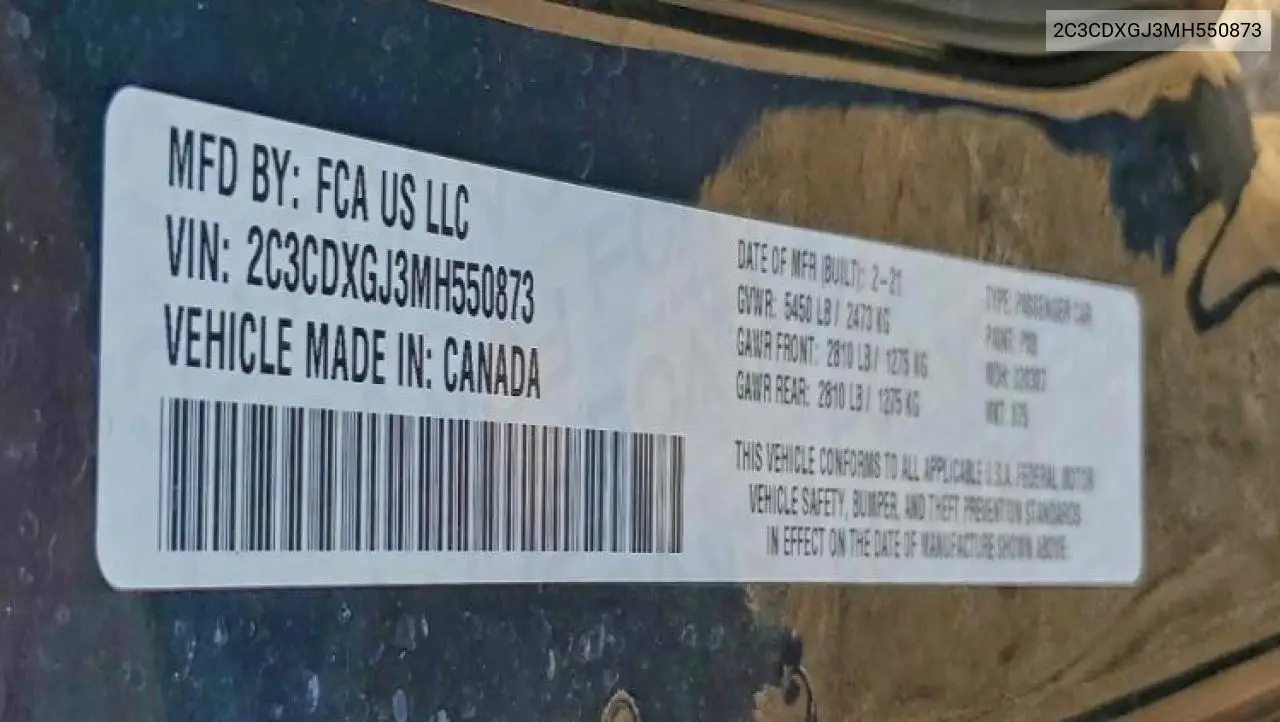 2C3CDXGJ3MH550873 2021 Dodge Charger Scat Pack